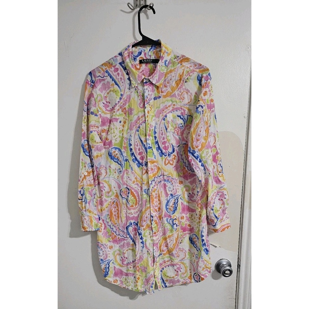 Lauren Ralph Lauren Paisley Button-Down Shirt Womens Extra Large Art To Wear